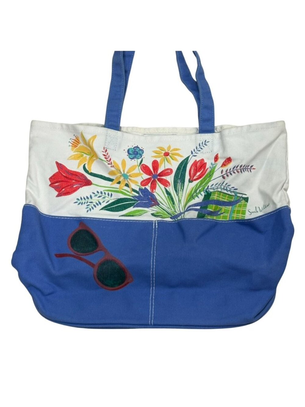 BARNES & NOBLE Sarah Wilkins Floral Design Book Bag Large Canvas Tote w/Pockets